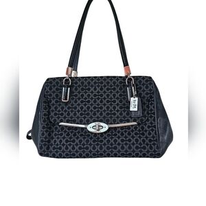 Coach Madison Madeline East-West Satchel In Needlepoint Black And Gray Monogram